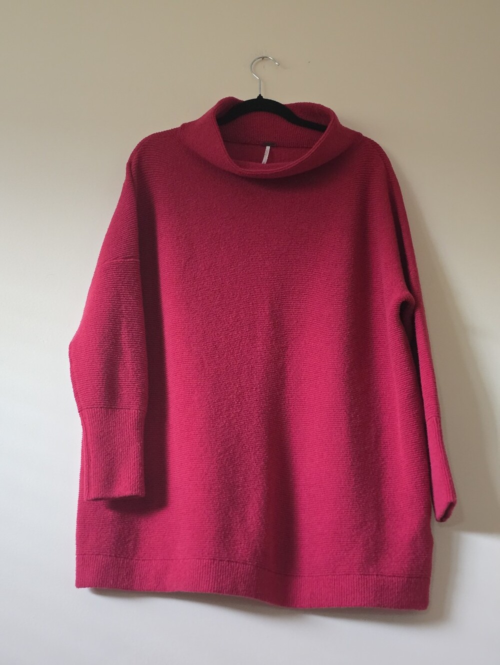 Free People Ottoman Tunic Sweater Tomato Red Ribbed Oversized Cotton Blend SzS
